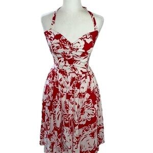 EUC Vintage Robbie Bee Pin-Up Style Red White Print Pockets Boned Bodice M